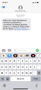 SMS zpráva s reklamací